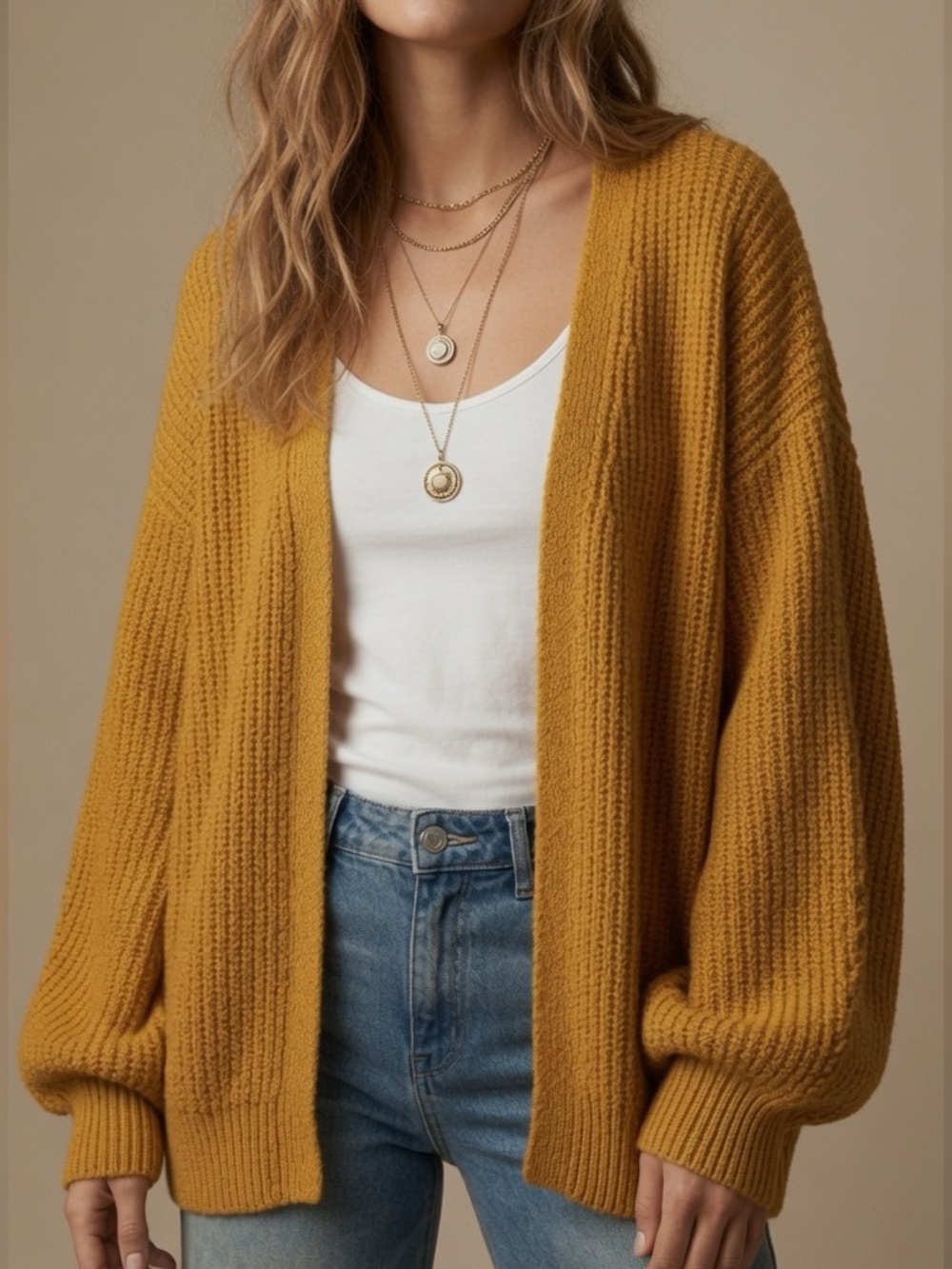 ruby moon Mustard Open-Front Knit Cardigan small farmhouse